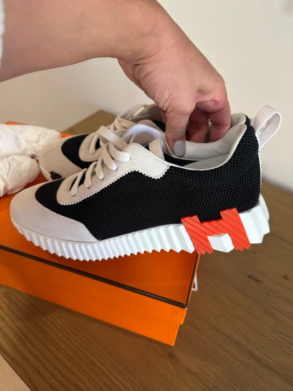 Authentic Hermes Bouncing Sneaker Black, White & Orange Platform - Picture 2 of 15